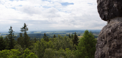 Wald, Ausblick und Felsen