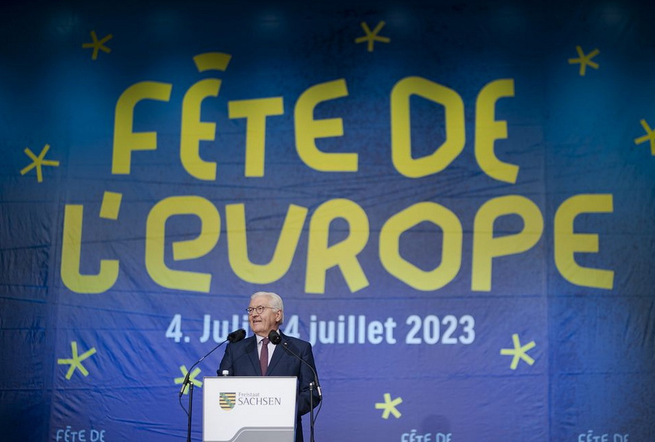 Europäisches Jugendfest mit Bundespräsident Steinmeier und Ministerpräsident Kretschmer,  Neumarkt, Dresden, 04.07.2023. 